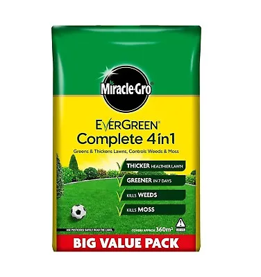 Miracle-Gro Evergreen Complete Lawn Feed Weed Moss Killer 4in1 360m2 12.6kg Bag • £26.99