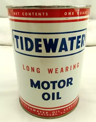 Vintage TIDEWATER Long Wearing Motor Oil 1 Quart Advertising Can • $37