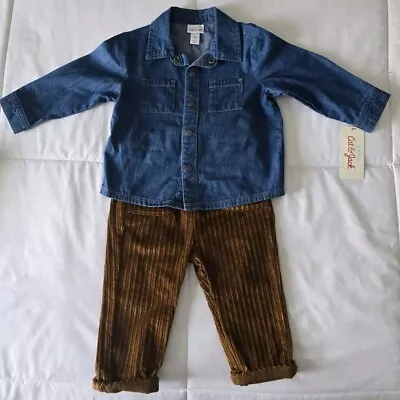 Cat & Jack Baby Boy 2 Piece Denim Shirt And Corduroy Pants Size 12 M. • $12.99