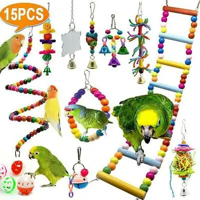 15 Pack Parrot Toys Set Metal Rope Small Ladder Stand Budgie Cockatiel Cage Bird • £11.69