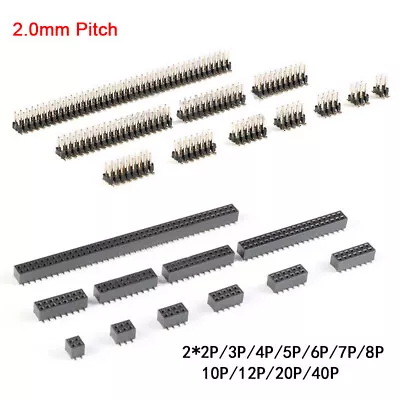 2mm Pitch Pin/Female Header Socket Strip Double Row PCB Connector SMD/SMT 2P~40P • $4.89