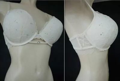 £16.99 • Buy PRIMARK MAXIMISE+2 CUP SIZES STUNNING IVORY LACE TWINKLING DIAMANTE BRA Soo Sexy