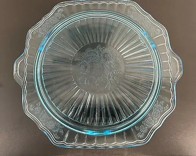 VINTAGE Hard-To-Find Hocking Ice Blue  MAYFAIR  Open-Handled Cake Plate!! • $55