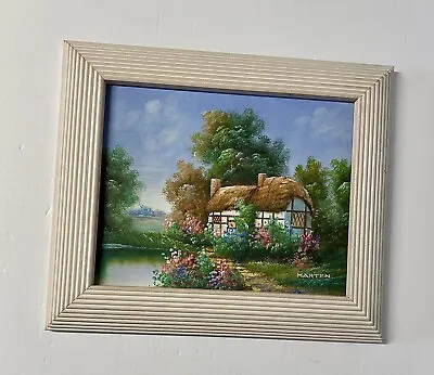 WOODS COTTAGE GARDEN FLOWERS POND SCENE ORIGINAL MARTEN Oil Painting Framed • $90