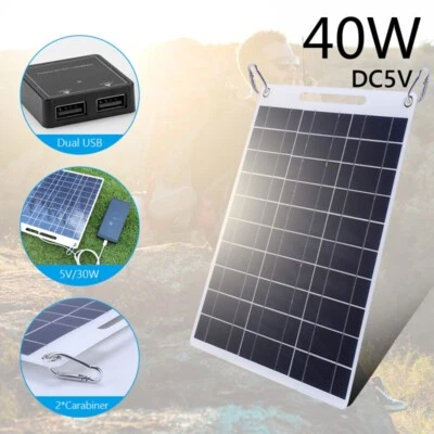 £22.52 • Buy 40W 12V Flexible Solar Charging Panel Car Battery Charger Dual USB 5V Output