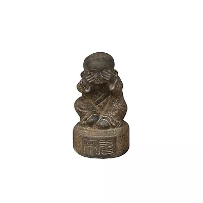 Oriental Gray Stone Little Lohon Monk Covering Eyes Statue Ws3637 • $453.70