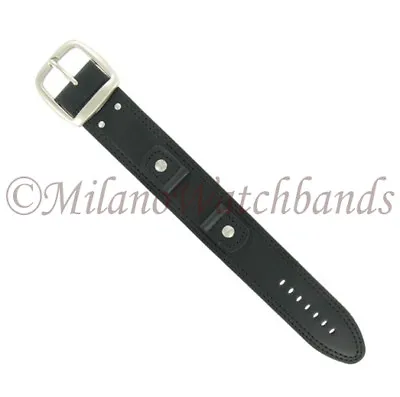 20mm Hadley Roma Black Genuine Leather X-Wide Military Style Cuff Watch Band 912 • $34.95