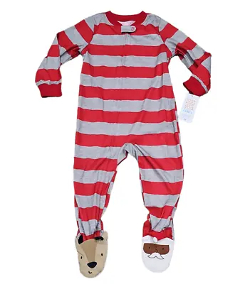 Carters 2T Unisex One Piece Zip Up Footed Pajamas Christmas Stripes Santa • $9