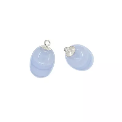 1PC Natural Blue Chalcedony In Sterling Silver Oval Charm Pendant Bead #98238 • $7.99