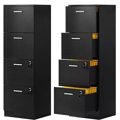 4-Drawer Wood File Cabinet Vertical Office Filing Cabinet W/ Lock For A4 Letter • $101.99