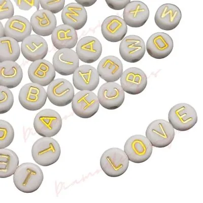 7mm White & Gold Round Letter Coin Beads Jewellery Kids Craft Beading UK • £2.19