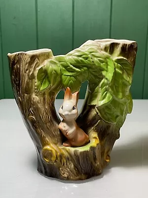 VINTAGE EASTGATE WITHERNSEA POTTERY FAUNA TREE STUMPS WITH RABBIT BUD VASE No.74 • £9.99