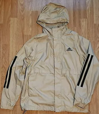 Mens Adidas Windbreaker Outdoor Sports Hooded Large Jacket Khaki Tan Beige • $39.97