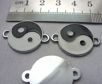 10 Chinese Enamel Ying Yin Yang Charm Connectors (18mm) For Bracelet & Necklace • £3.99