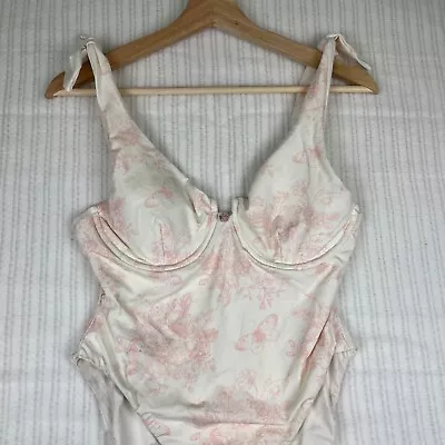 NWT Anthropologie Dippin Daisys Claudette One Piece Swimsuit L White Pink Rose • £19.27