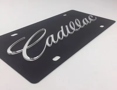 Cadillac Script Emblem Black License Plate W/ Mirror Script (Made In USA) • $39.95