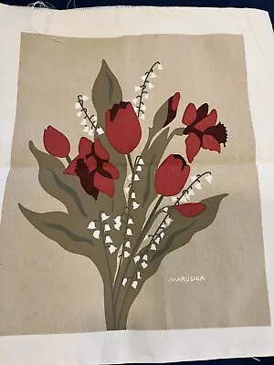 Vintage Screenprint Marushka Red Flower Tulip Print On Canvas Fabric • $25