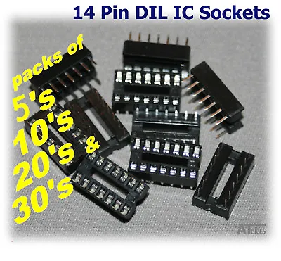 IC Sockets 6 8 14 16 18 28 Pin DIL DIP Socket 5 10 20 Or 30 Pack - UK Stock • £1.81