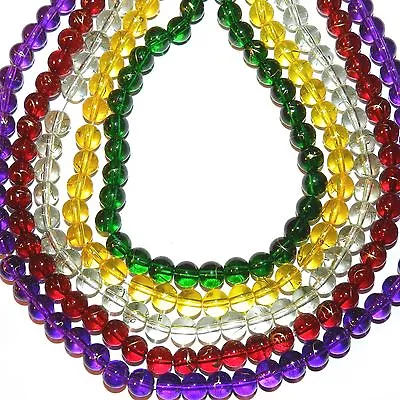 G4024 5-Strand Purple Red Yellow Green Clear Gold Drawbench 8mm Round Glass Bead • $21