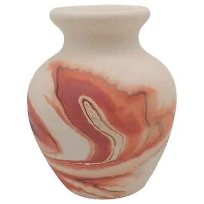 Nemadji Pottery USA Ceramic Vase - 4  Small Vtg Pink Beige Swirl Southwestern • $17.55