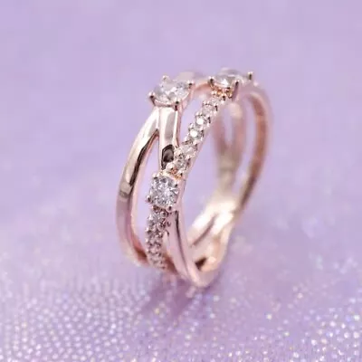 NEW 100% 925 Silver Rose Timeless Sparkling Triple Ring Size 5 6 7 7.5 8.5 • $18.99