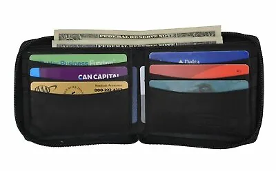 Genuine Leather Mens Zipper Zip-Around Slim Credit Card Money Bifold Wallet BK • $11.99