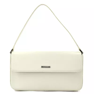 Auth BURBERRY Handbag White Leather/Silvertone - R9968i • $142