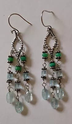 Beaded Chandelier BoHo Festival Aqua Hook Earrings • £7.50