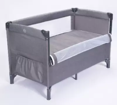Folding Baby Travel Cot With Mattress & Carry Bag Cot Crib - Grey Linen Fabric • £49.99