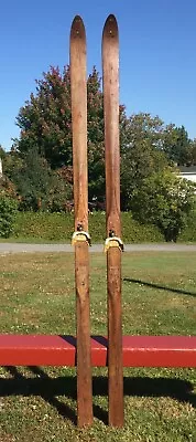 Vintage WOODEN SKIS 87  Long 'Northland Henry Morgan' LABELS Snow COUNTRY DECOR • $162.49