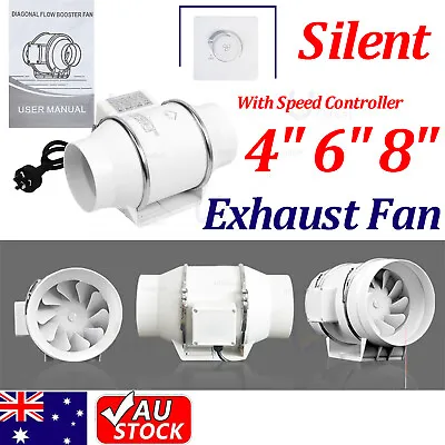 4/6/8  Inch Silent Extractor Fan Duct Hydroponic Inline Exhaust Vent Industrial • $46