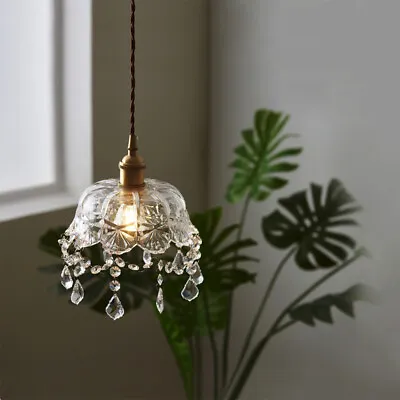 Small Pendant Light Fixture Vintage Crystal Hanging Glass Retro Ceiling Kitchen • $59.90