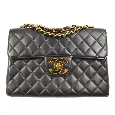 Chanel Black Lambskin Jumbo Classic Flap Shoulder Bag KK92262 • $4980