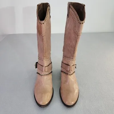 B. Makowsky Boots Womens Dylan Camel Beige Leather Knee High Studded Block Heel • $39.95