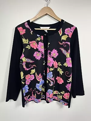 Exclusively Misook Cardigan Womens Small Pink Black Pink Floral Sweater • $34.88