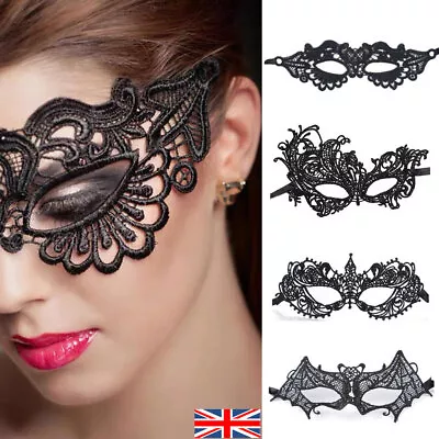 Masquerade Eye Mask Black Lace Gothic Fancy Dress Ladies Hen Party Halloween • £2.99