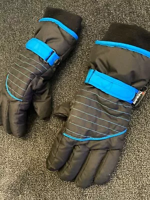 Men's Thinsulate 3M Water Resistant Lined Winter Snow Ski Gloves Black Blue L/XL • $15.99