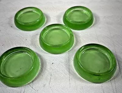 Vintage Lot Of Five Hazel Atlas Green Uranium Glass Furniture Coasters Slides • $49.99