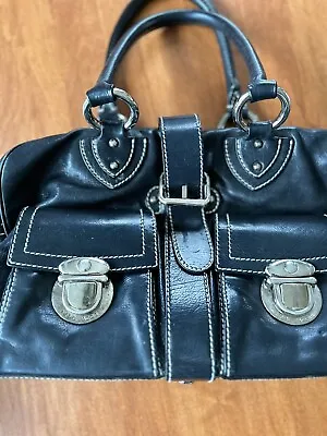 MARC JACOBS Black Leather Zip-Top Buckled Medium VENETIA Satchel Bag • $39.98