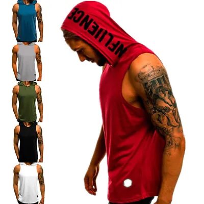 Men's Gym Pullover Vest Sleeveless Casual Hoodie Hooded Tank Tops Muscle T-Shirt • £8.99