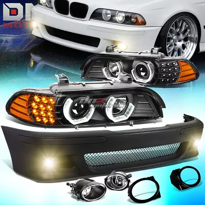 Black 3d Halo Projector Headlight+m5 Front Bumper+fog Light Fit 96-03 Bmw E39 • $509.16