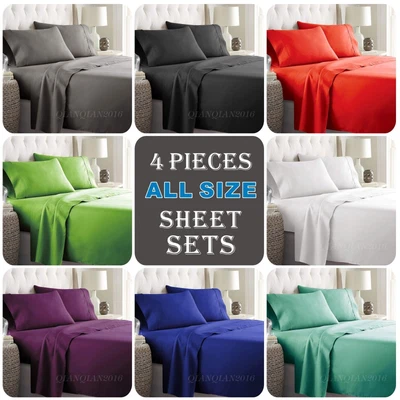 $38.93 • Buy Luxury 2000TC Hotel 4Piece Soft Flat Fitted Sheet Set Single Queen King Size Bed