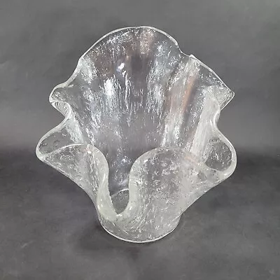 Textured Ice Glass Handkerchief Vase Bowl Ruffled Pukeberg? Console Dish Clear • $44.97