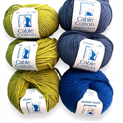 6 Skeins Elsebeth Lavold CABLE COTTON Yarn 🧶 Green Blue  • $40