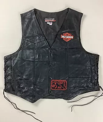 Brooks Leather Biker Motorcycle Vest Waistcoat Patches Made In USA Size XL • £26.99