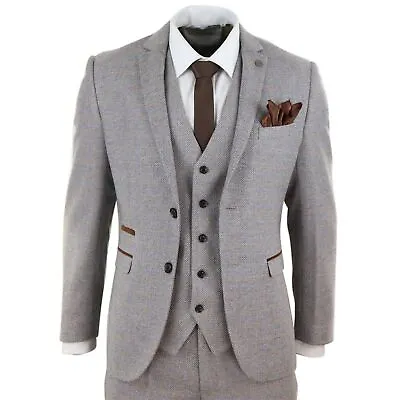 Mens 3 Piece Suit Tweed Check Vintage Retro Tailored Fit 1920s • $277.90