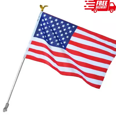 US American Flag Kit With 6 Foot Steel Pole And Bracket Poly Cotton 3 Ft X 5 Ft • $16.81