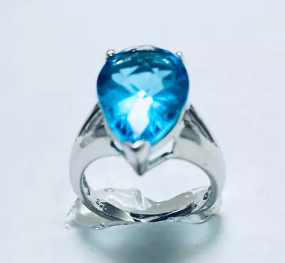 R61015B Classic Mt St Helens Blue Helenite Pear10x15 3.5Ct Sterling Silver Ring • $50