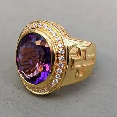 4 Ct Oval Cut Simulated Amethyst Men's Cross Bishop Ring 925 Silver Gold Plated • $135.96