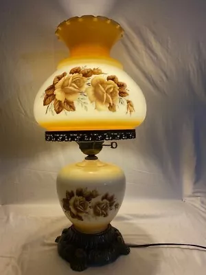 Vintage Hurricane Lamp With Brown Flowers - EF & EF Industries 537X • $65